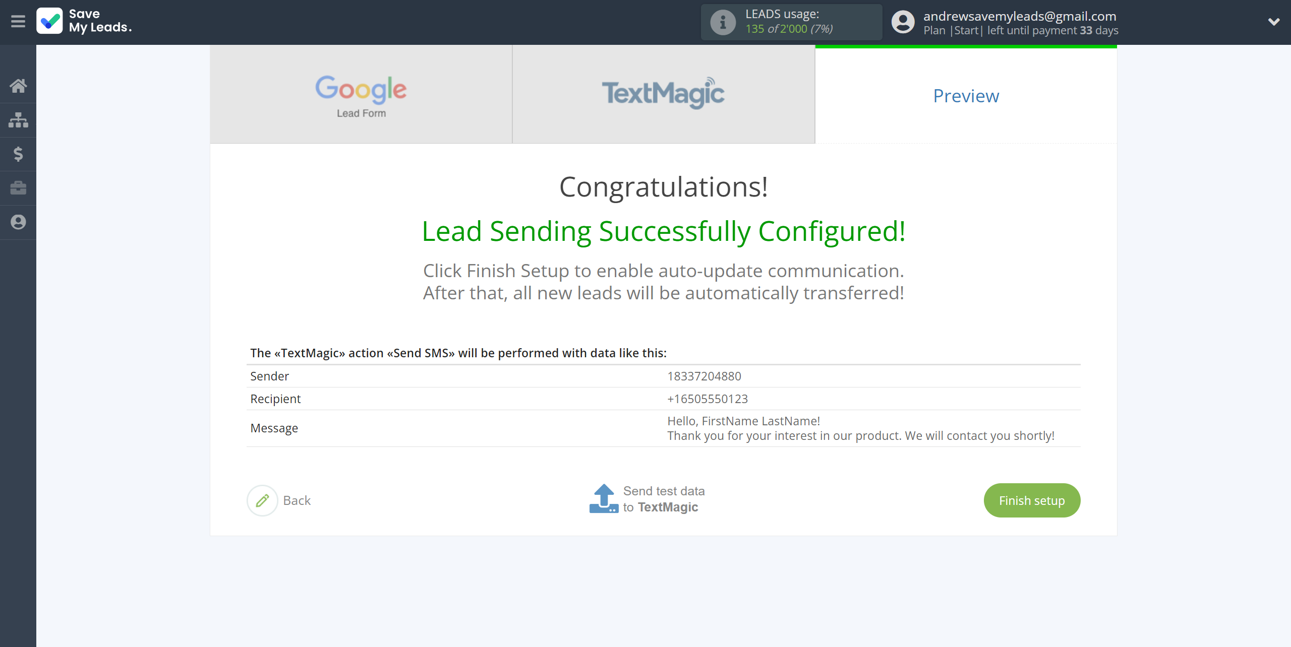 How to Connect Google Lead Form with TextMagic | Test data
