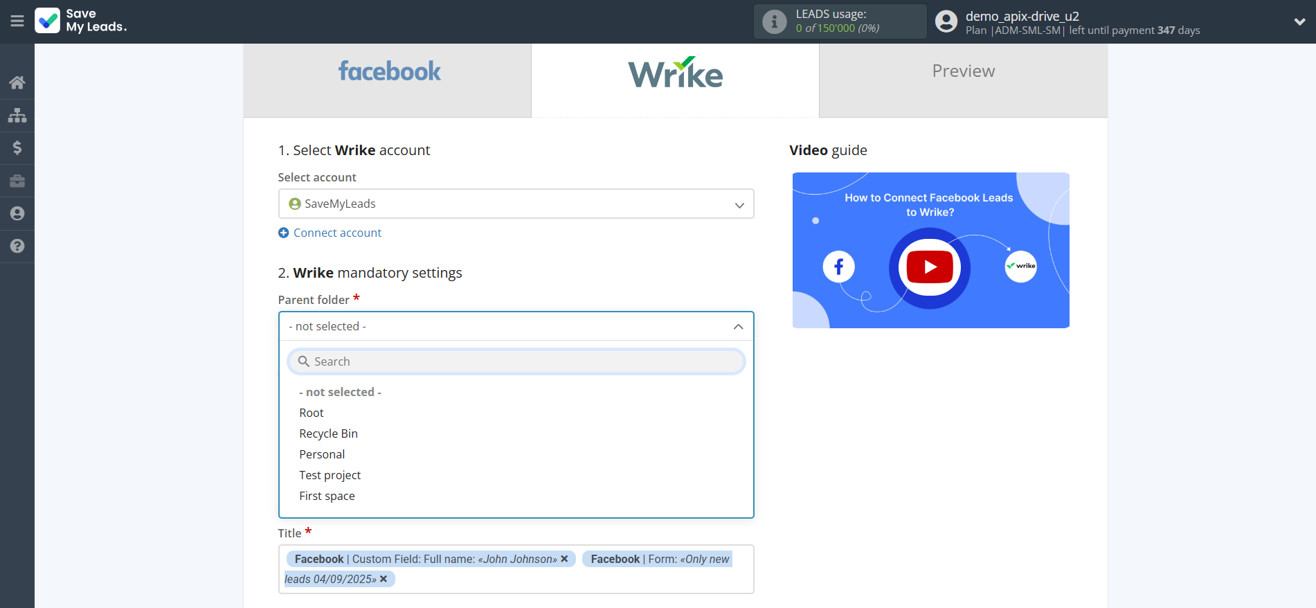 How to Connect Facebook with Wrike | Assigning fields How to Connect Facebook with Wrike | Assigning fields