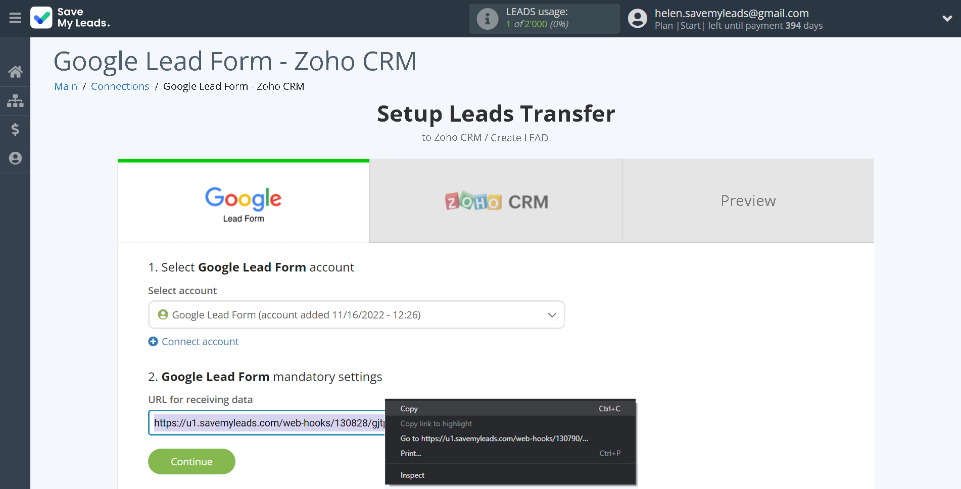 How to Connect Google Lead Form with Zoho CRM Create Leads | Data Source account connection