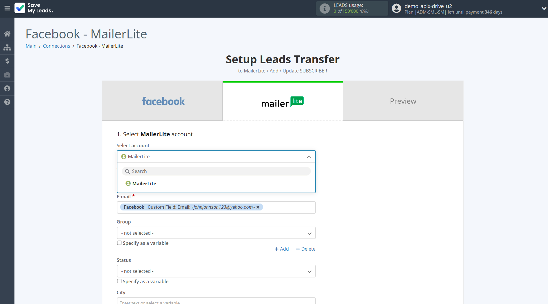 How to Connect Facebook with MailerLite | Data Destination account selection How to Connect Facebook with MailerLite | Data Destination account selection