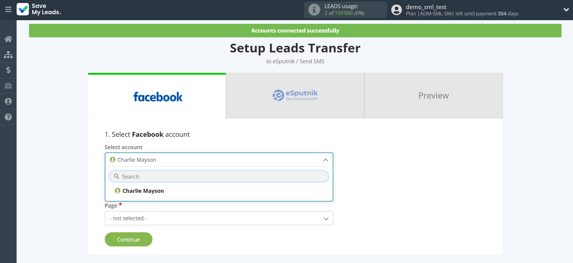 How to Connect Facebook with eSputnik Send SMS | Data Source account selection How to Connect Facebook with eSputnik Send SMS | Data Source account selection