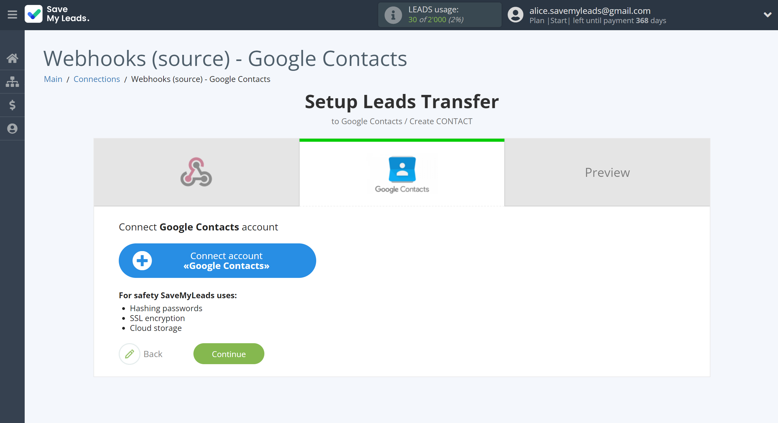 How to Connect Webhooks with Google Contacts | Data Destination account connection