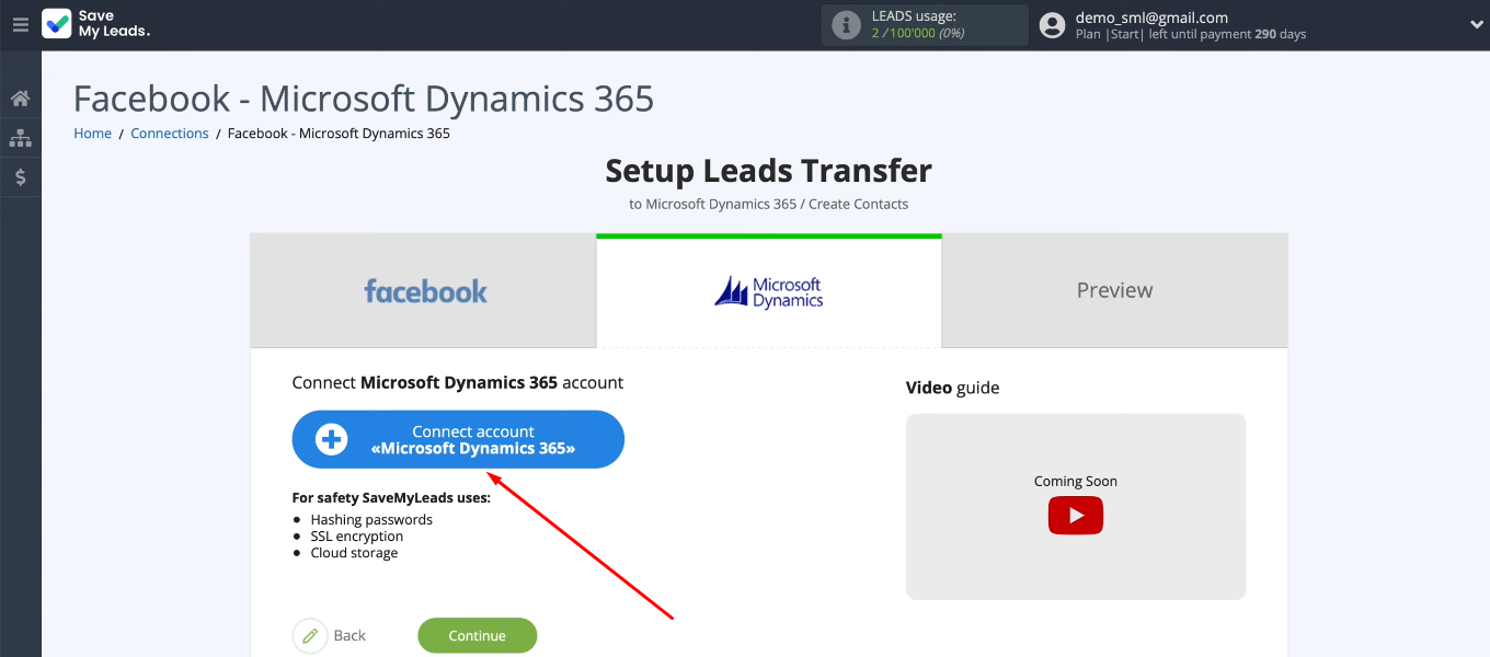 Facebook and Microsoft Dynamics 365 integration | Connect the Microsoft Dynamics 365 account to the SML Facebook and Microsoft Dynamics 365 integration | Connect the Microsoft Dynamics 365 account to the SML