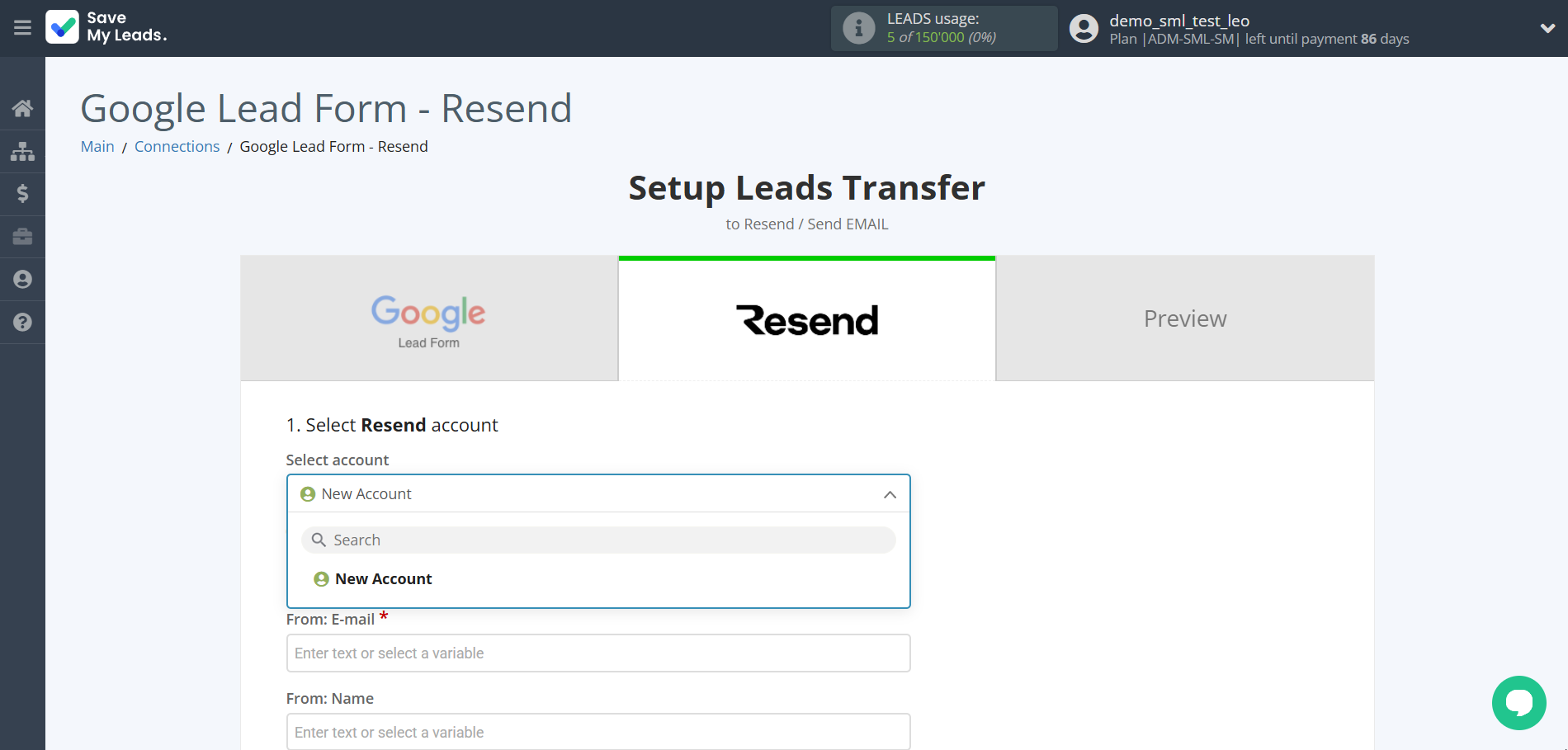How to Connect Google Lead Form with Resend (Send Email)  | Data Destination account selection