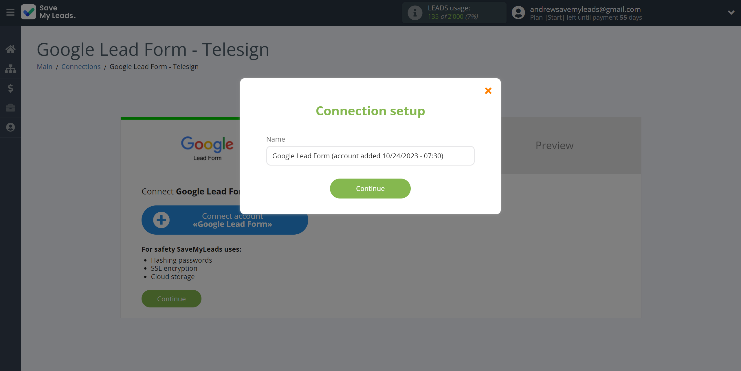 How to Connect Google Lead Form with Telesign | Data Source account connection