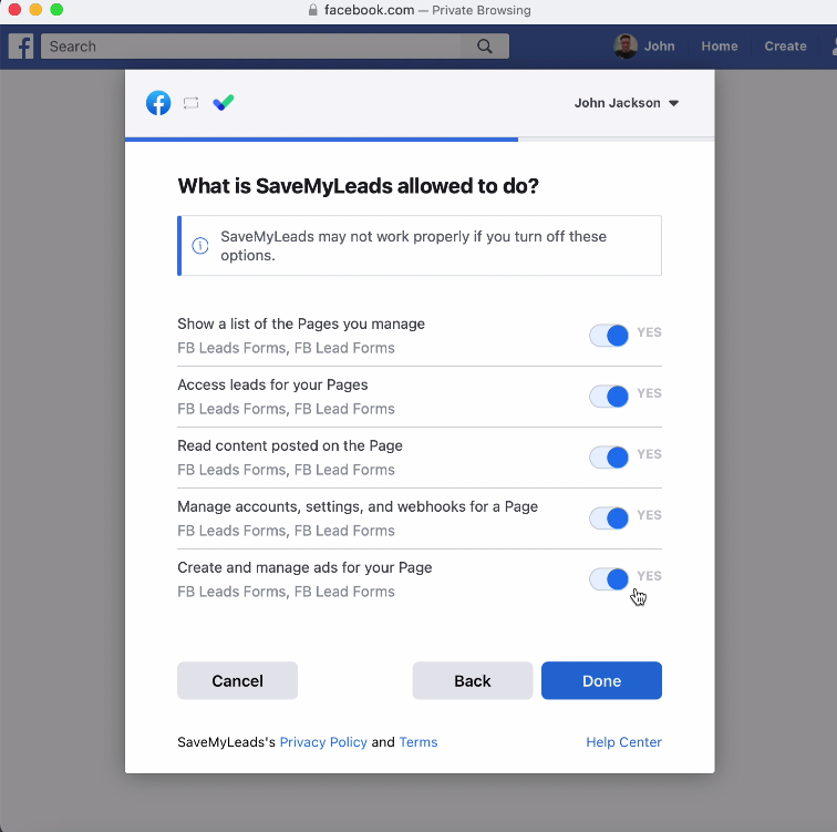 How to Add Ontraport Contacts from New Facebook Leads | Don't uncheck the boxes