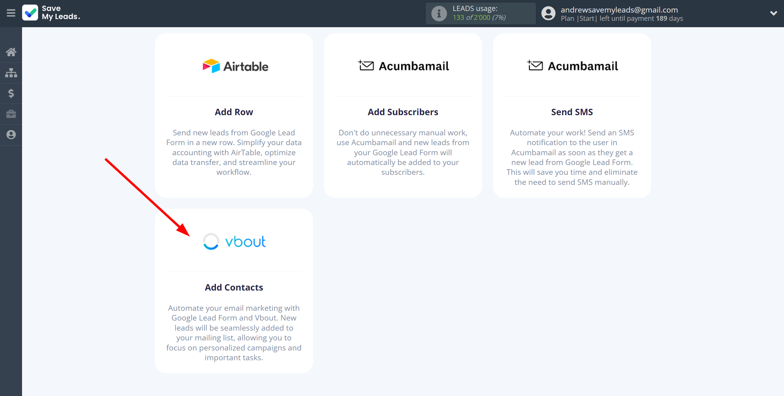 How to Connect Google Lead Form with Vbout Add Contact | Data Destination system selection