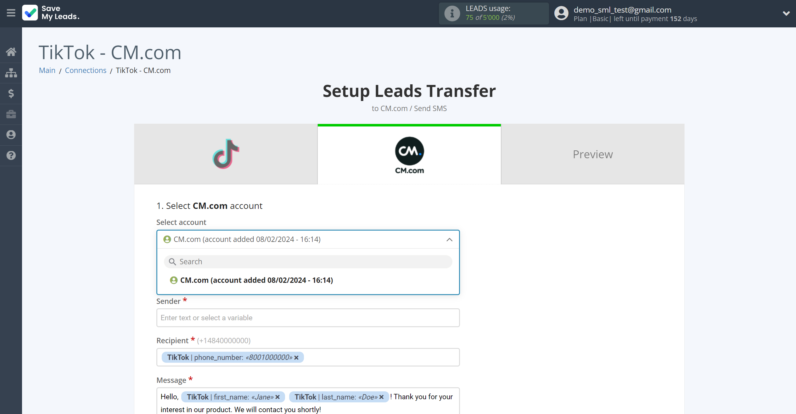 How to Connect TikTok with CM.com | Data Destination account selection