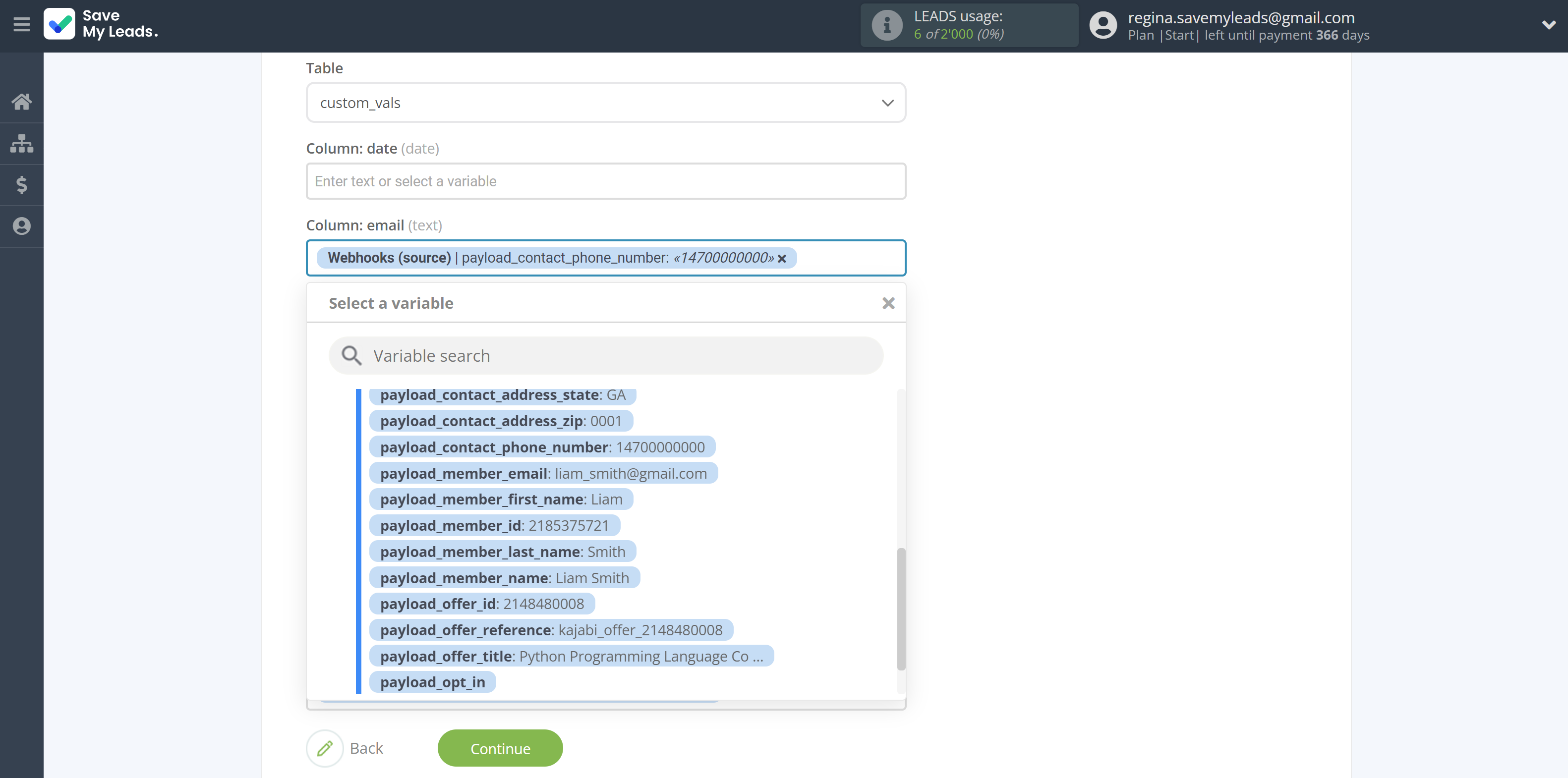 How to Connect Webhooks with PostgreSQL | Assigning fields