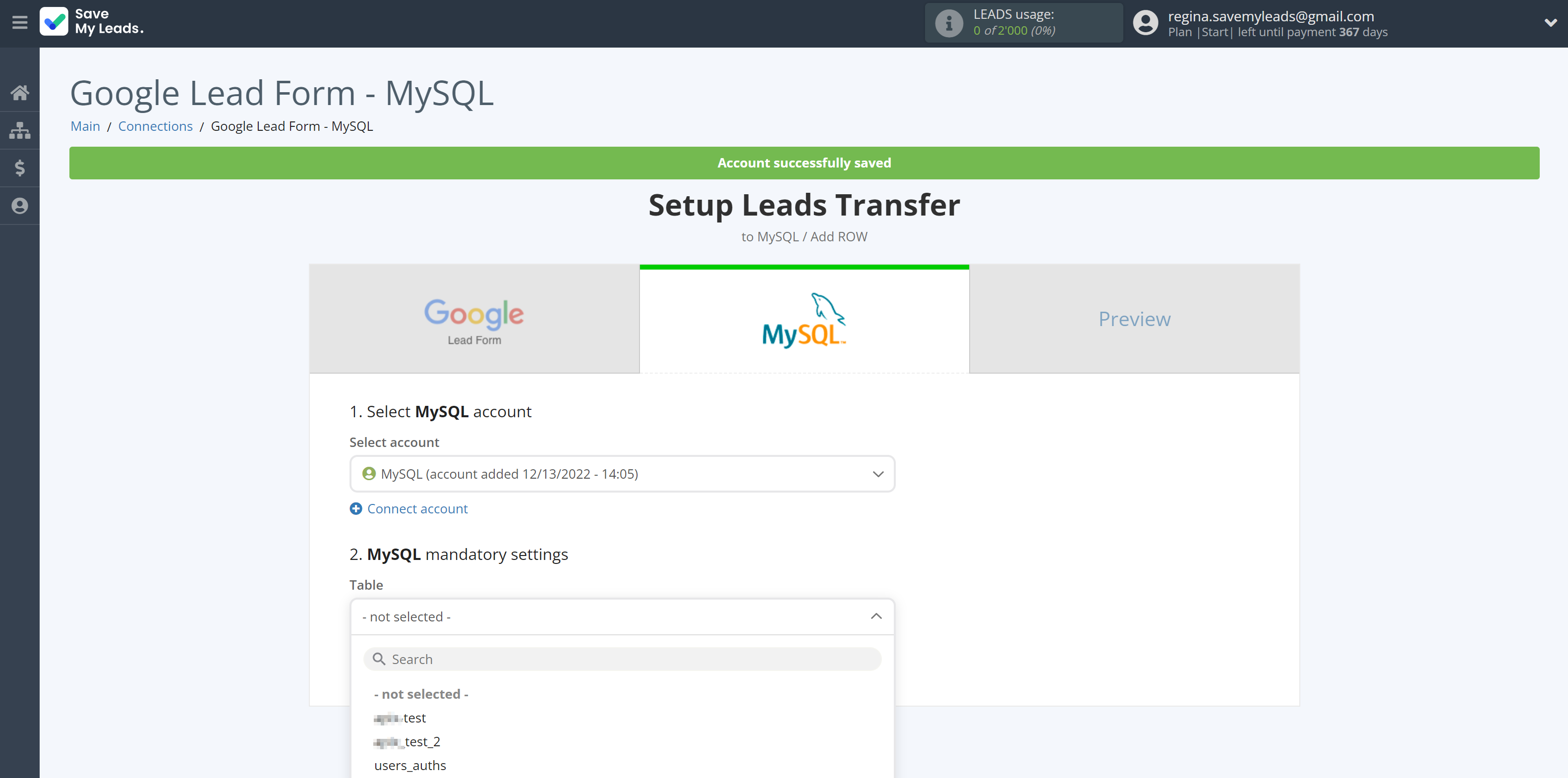 How to Connect Google Lead Form with MySQL | Table selection