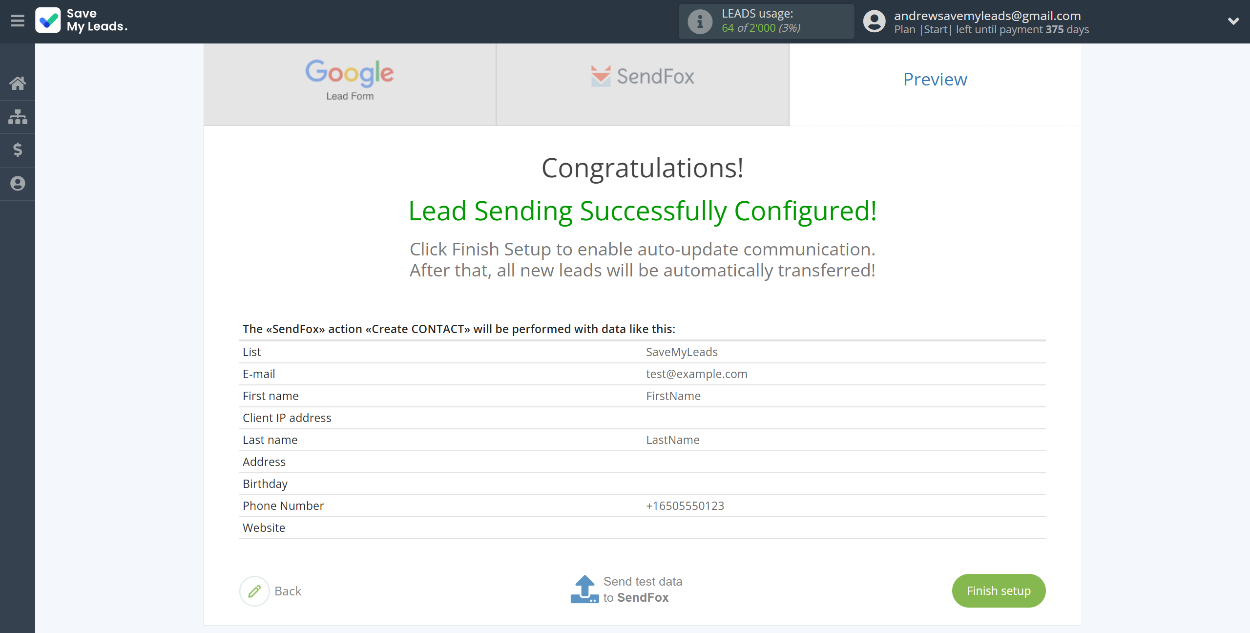 How to Connect Google Lead Form with SendFox | Test data