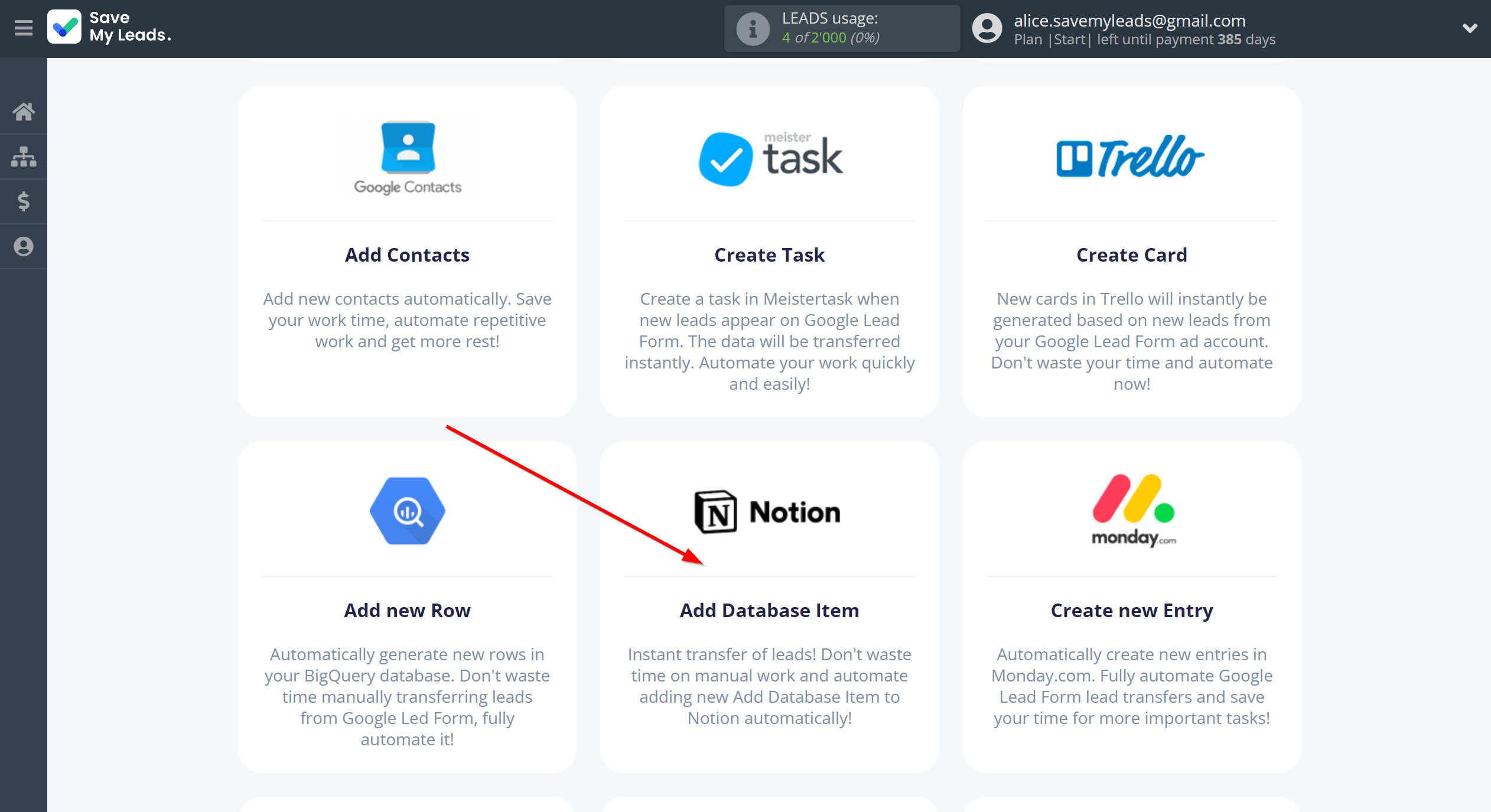 How to Connect Google Lead Form with Notion | Data Destination system selection