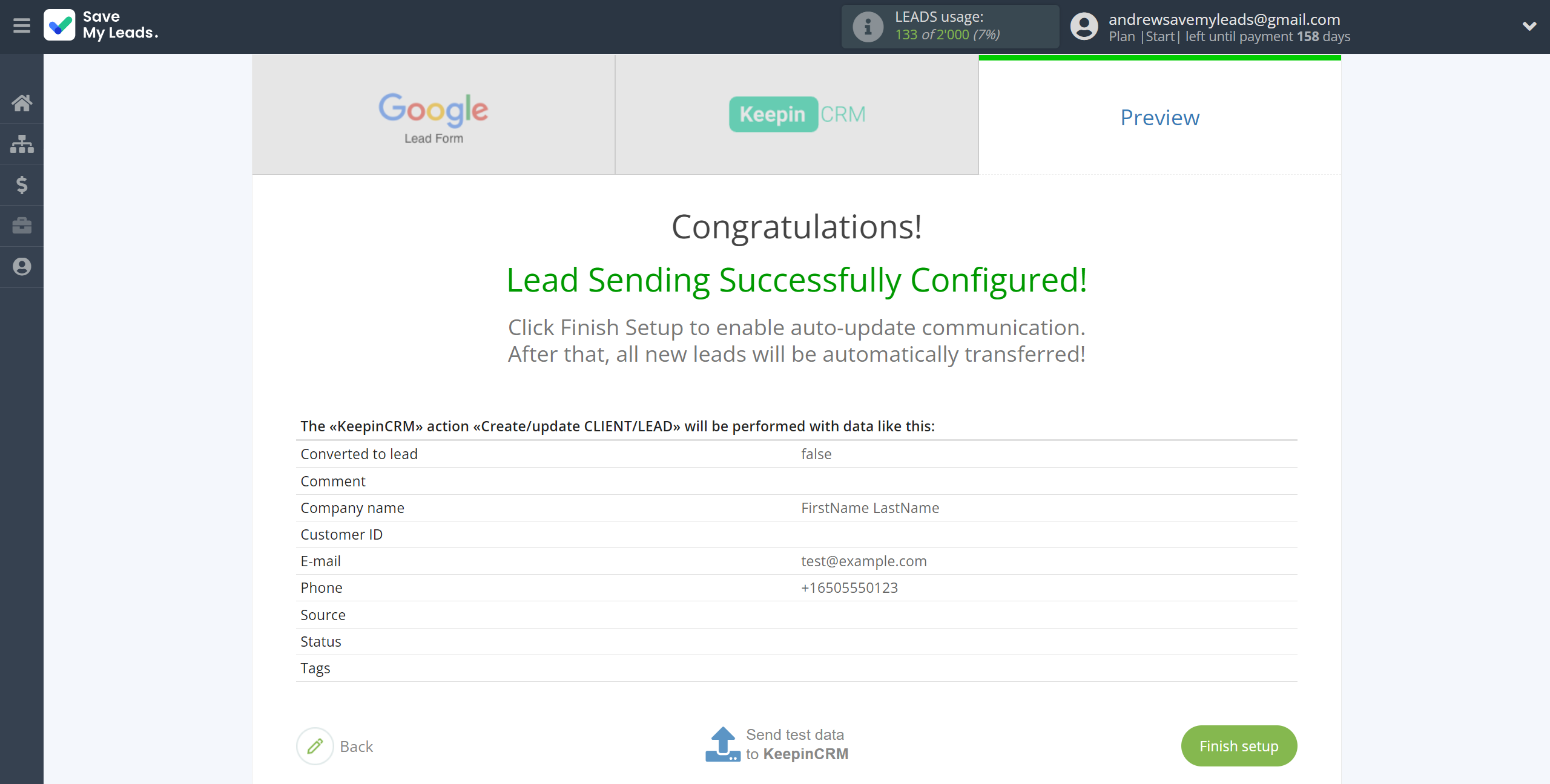 How to Connect Google Lead Form with KeepinCRM Create/update Client/Lead | Test data