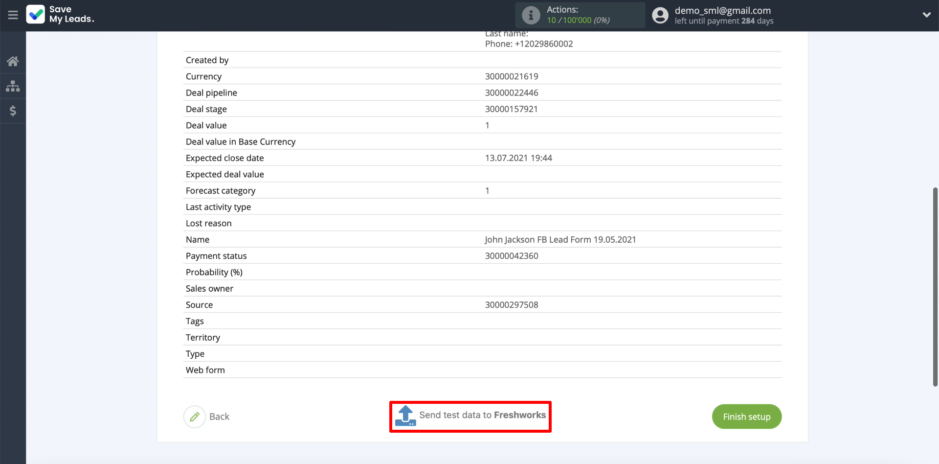 Facebook and Freshworks integration | Send test data to Freshworks Facebook and Freshworks integration | Send test data to Freshworks