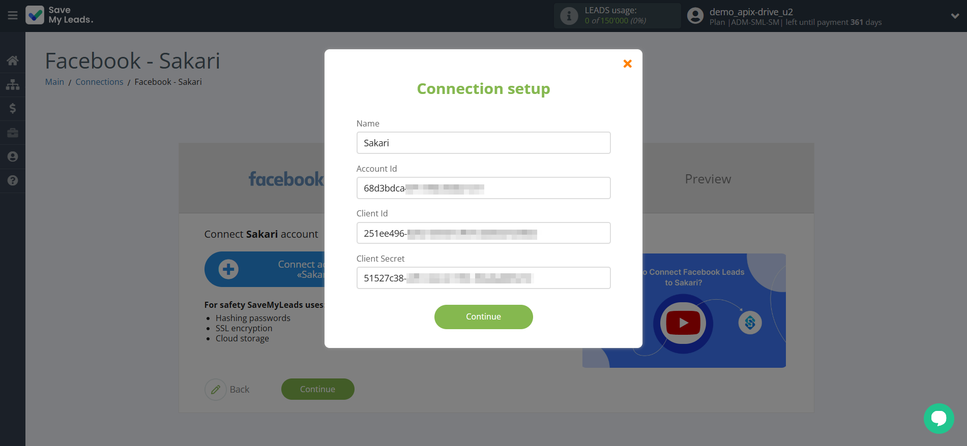 How to Connect Facebook with Sakari | Data Destination account connection