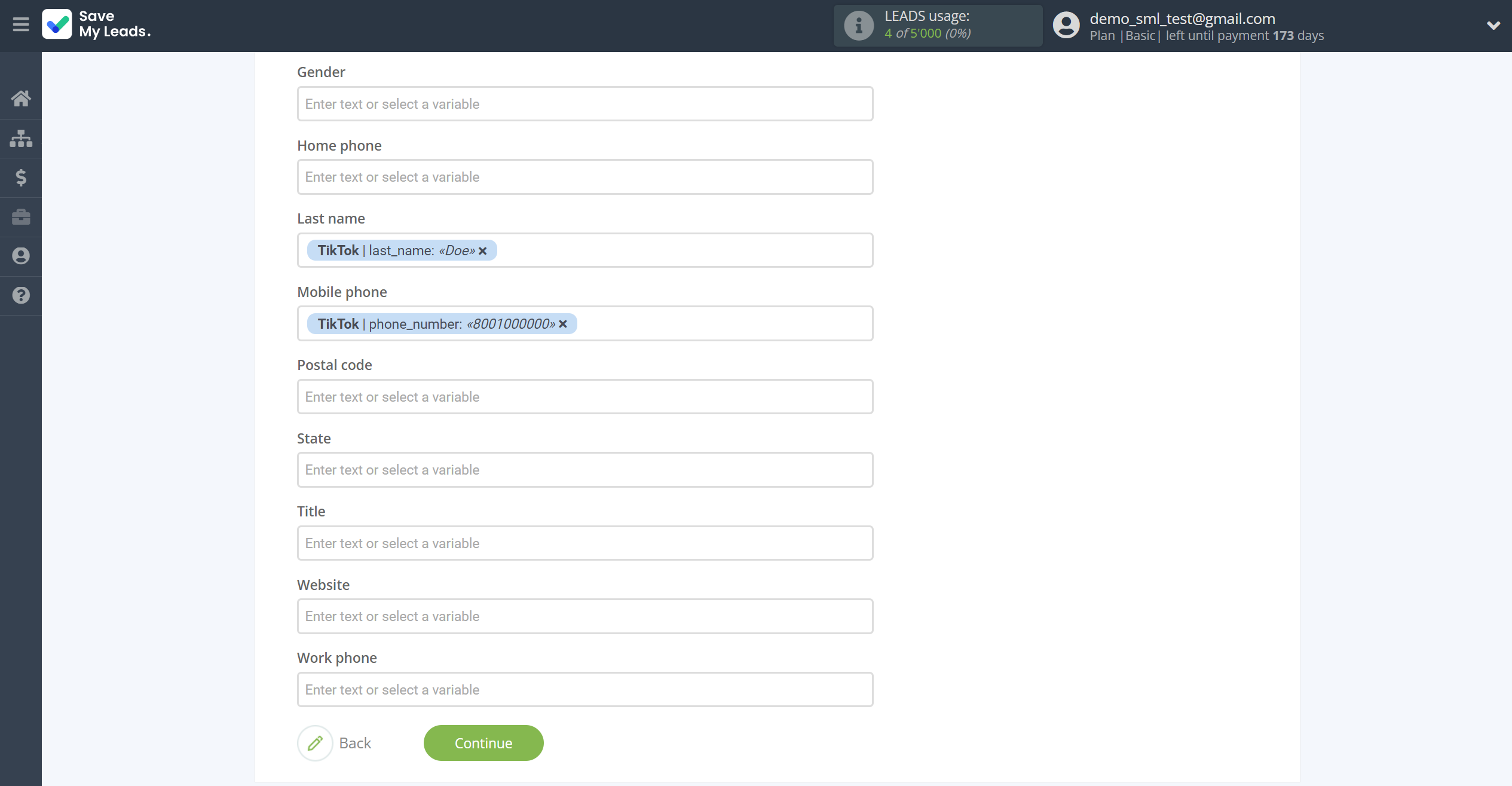 How to Connect TikTok with VerticalResponse | Assigning fields