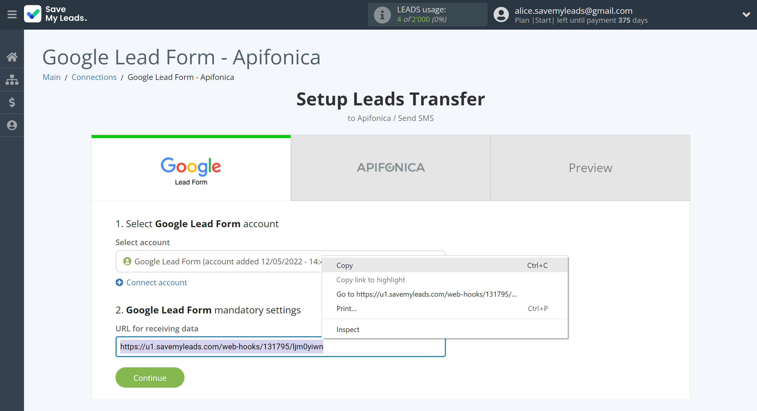 How to Connect Google Lead Form with Apifonica | Data Source account connection