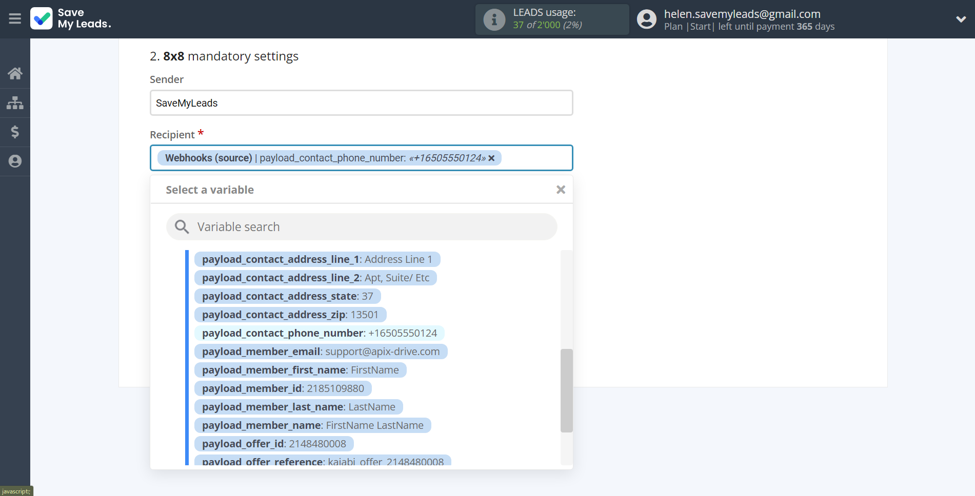 How to Connect Webhooks with 8x8 | Assigning fields