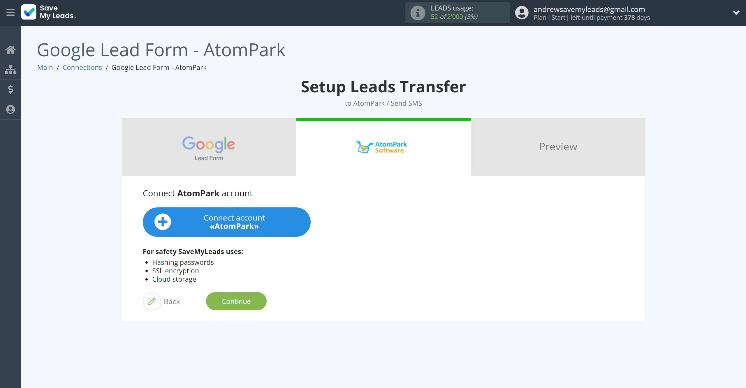 How to Connect Google Lead Form with AtomPark | Data Destination account connection
