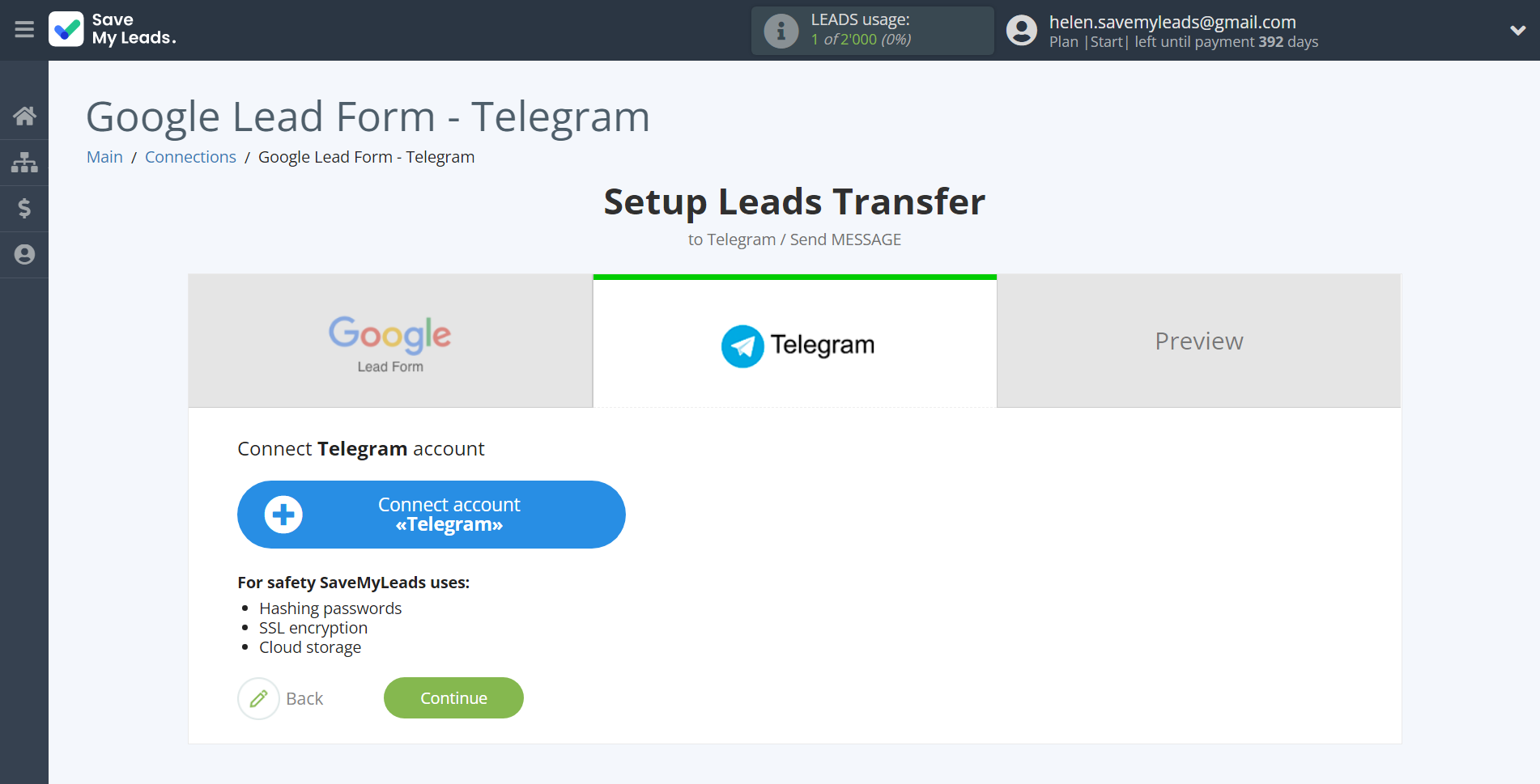 How to Connect Google Lead Form with Telegram | Data Destination account connection