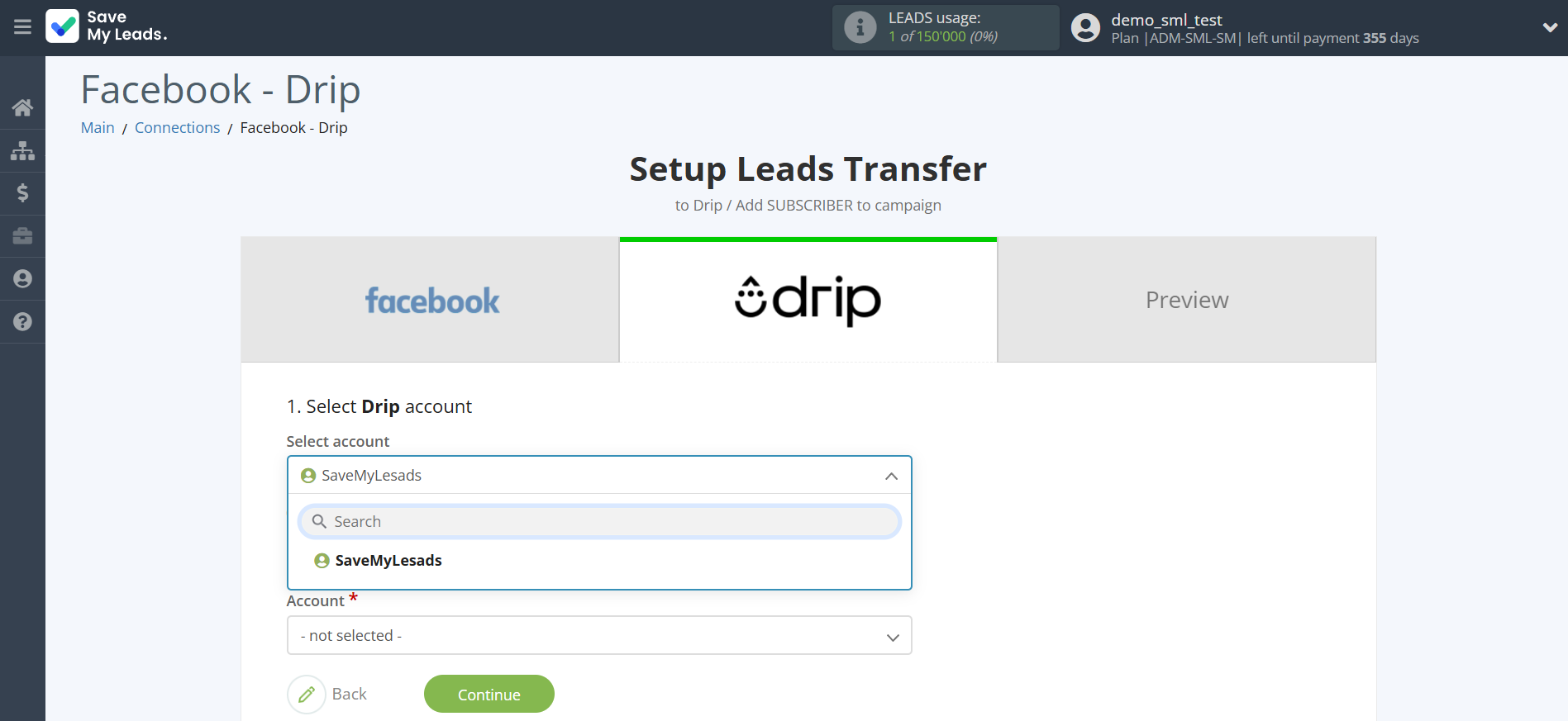 How to Connect Facebook with Drip Add Subscribers to campaign | Data Destination account selection How to Connect Facebook with Drip Add Subscribers to campaign | Data Destination account selection