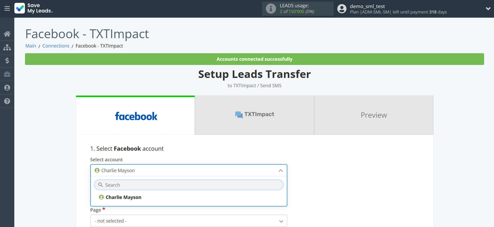 How to Connect Facebook with TXTImpact | Data Source account selection How to Connect Facebook with TXTImpact | Data Source account selection