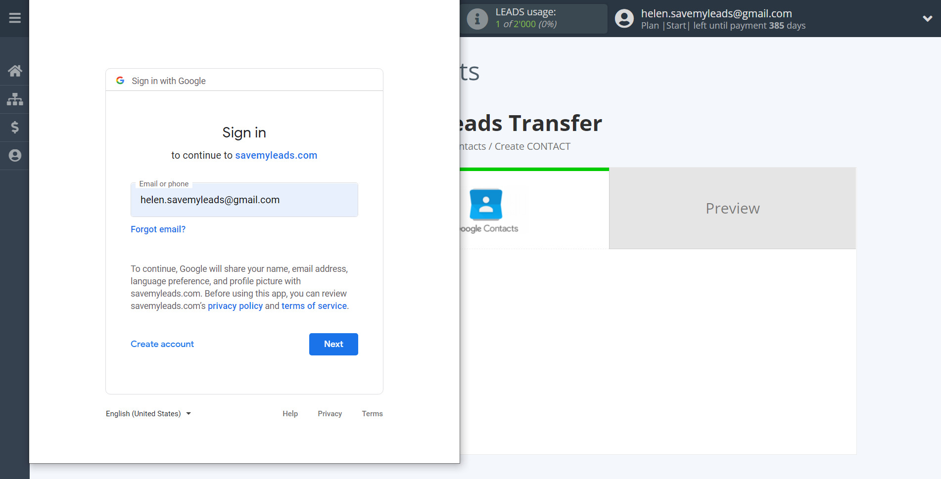 How to Connect Google Lead Form with Google Contacts | Data Destination account connection