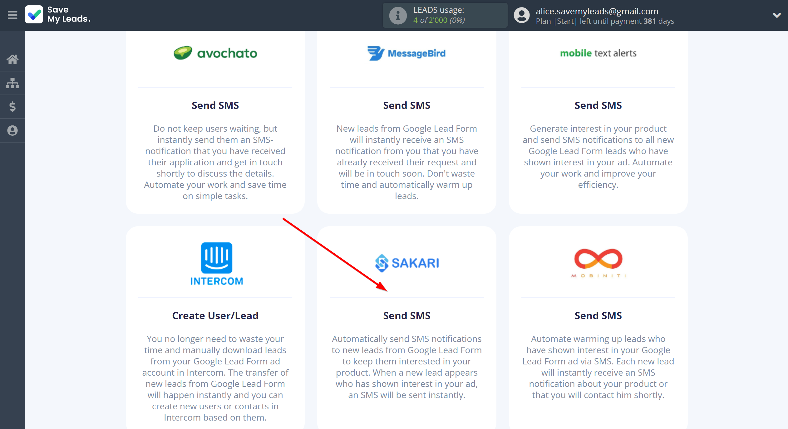 How to Connect Google Lead Form with Sakari | Data Destination system selection