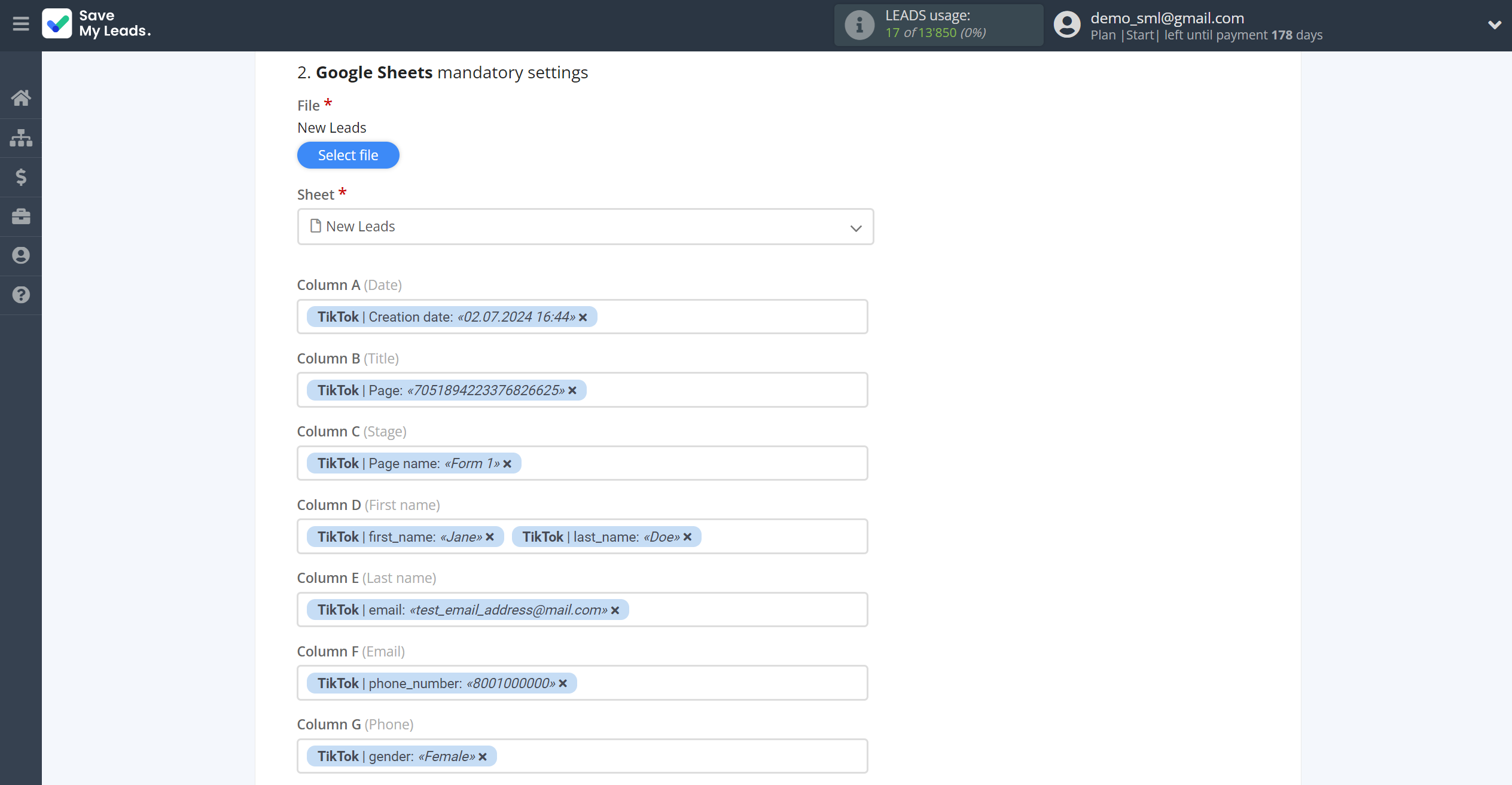 How to Connect TikTok with Google Sheets | Assigning fields