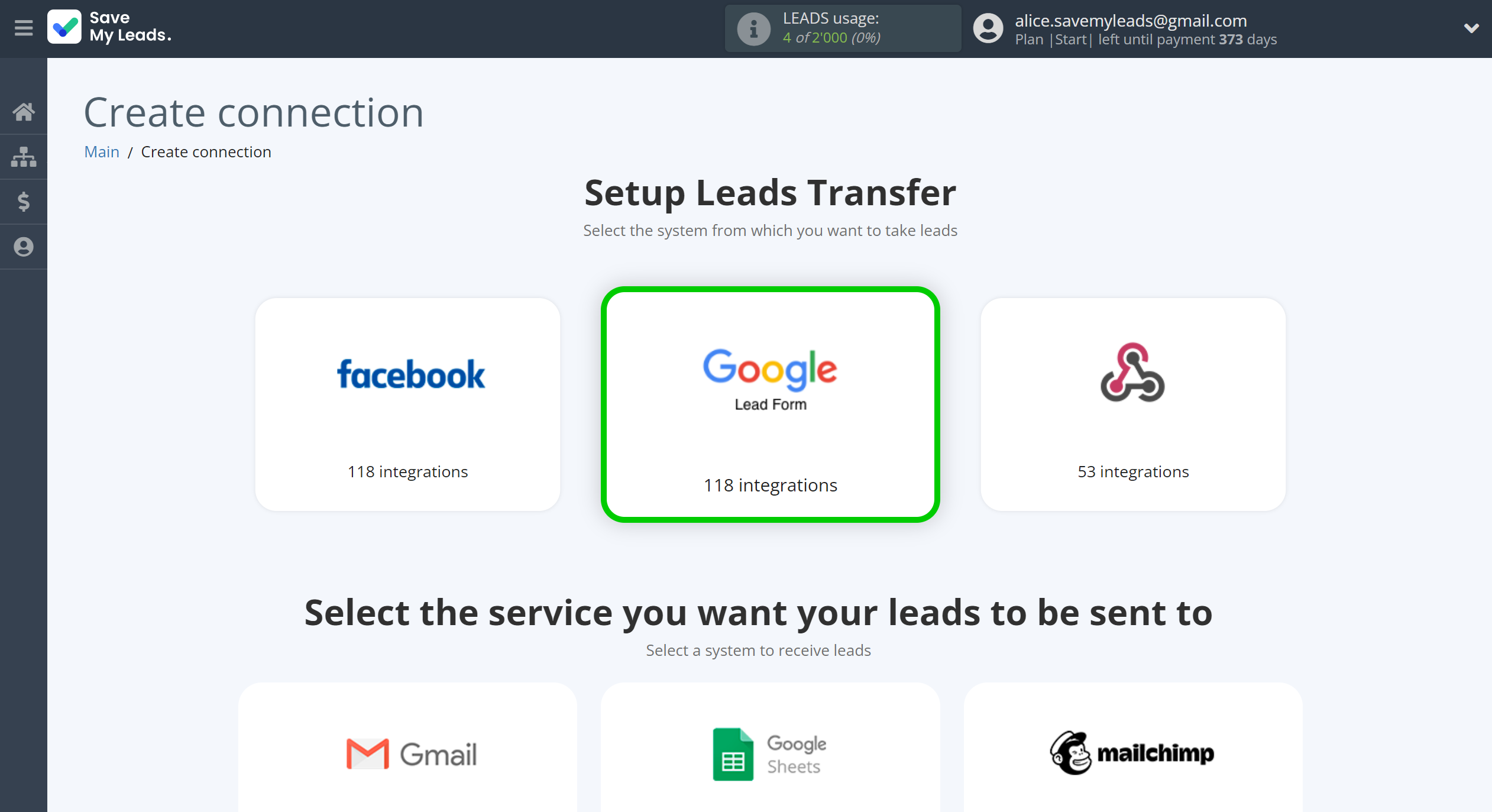 How to Connect Google Lead Form with Amazon Workmail | Data Source system selection