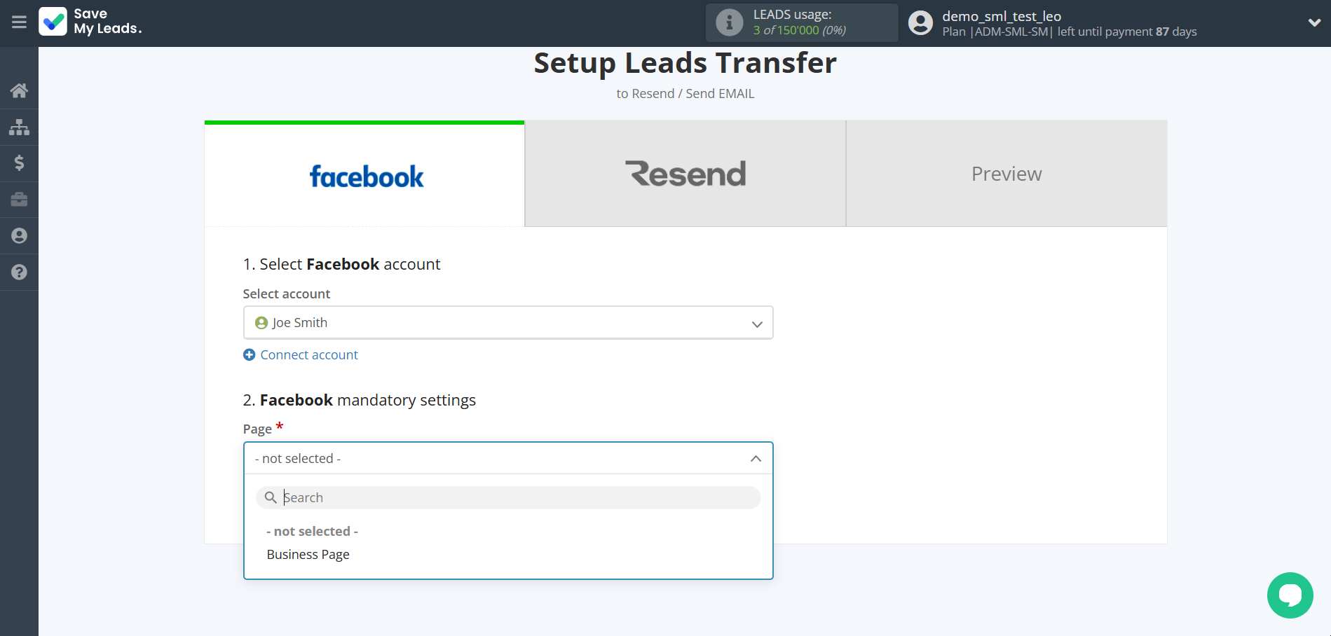 How to Connect Facebook with Resend | Data Source account connection