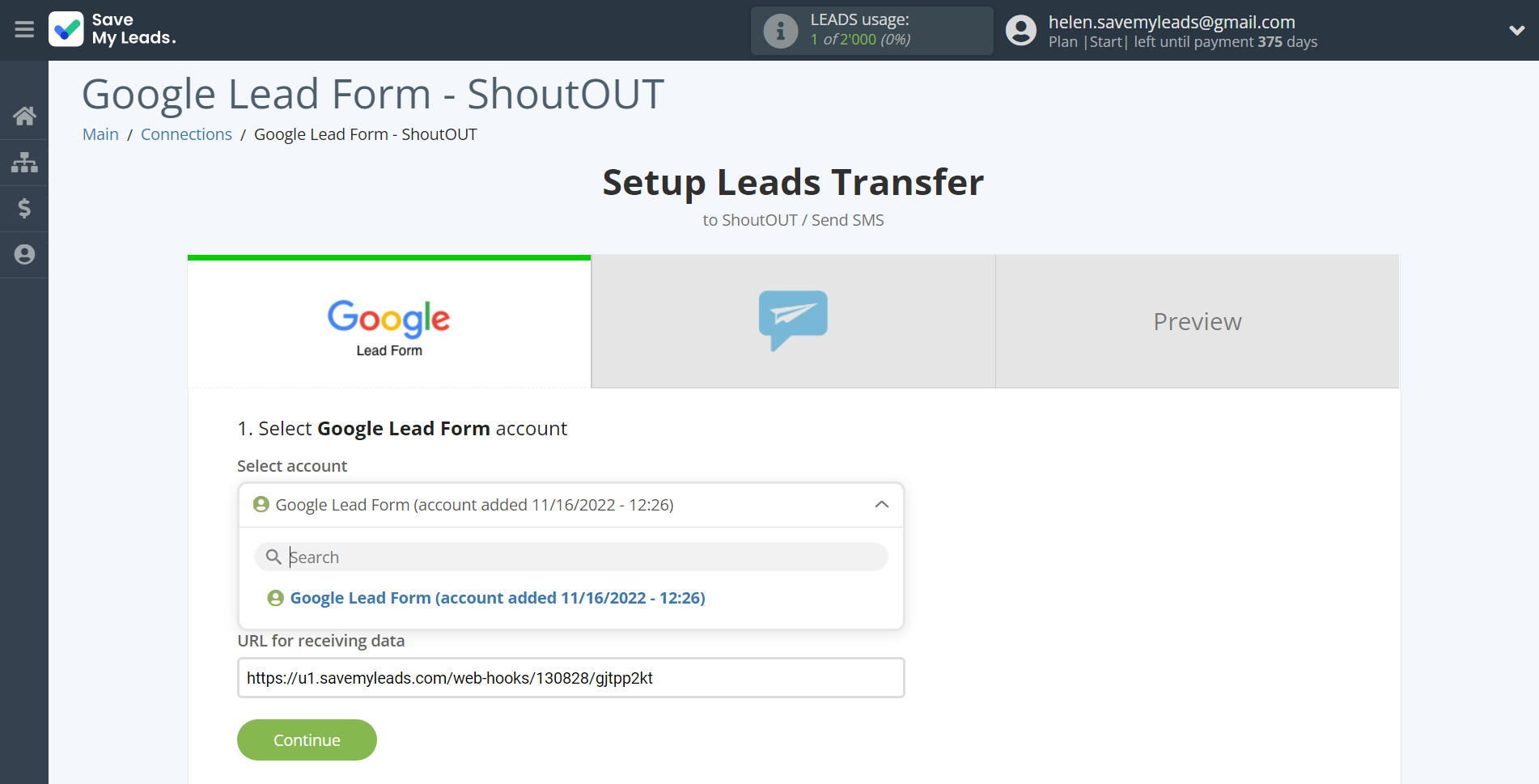 How to Connect Google Lead Form with ShoutOUT | Data Source account selection