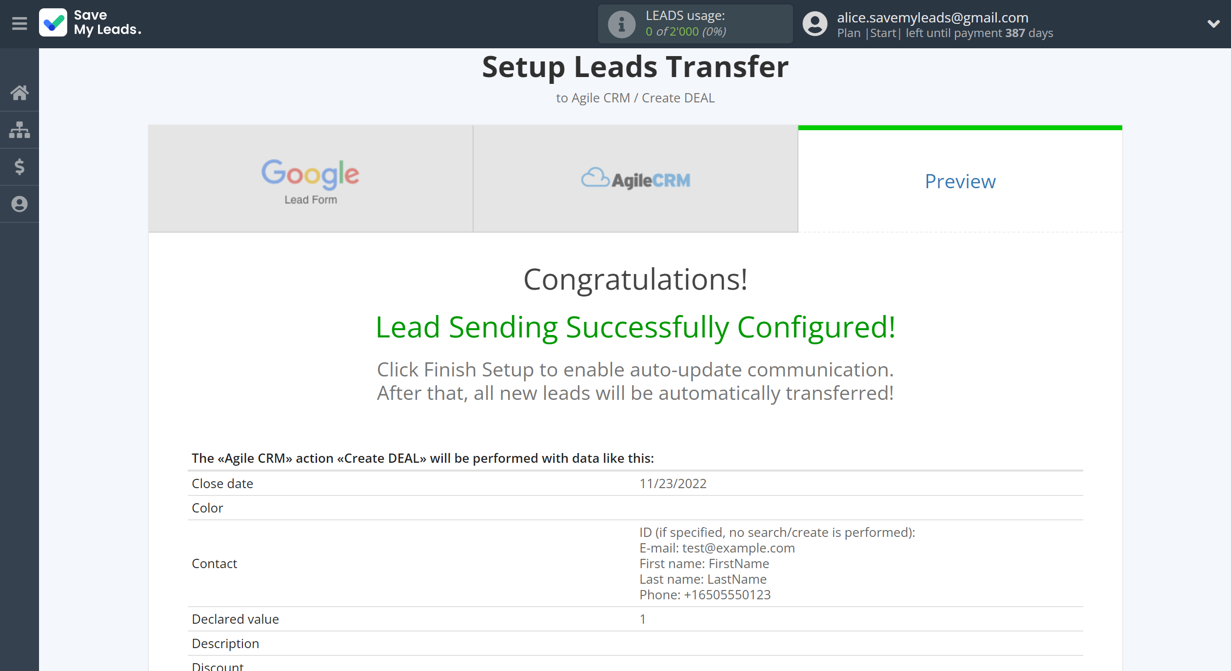 How to Connect Google Lead Form with AgileCRM Create Deal | Test data