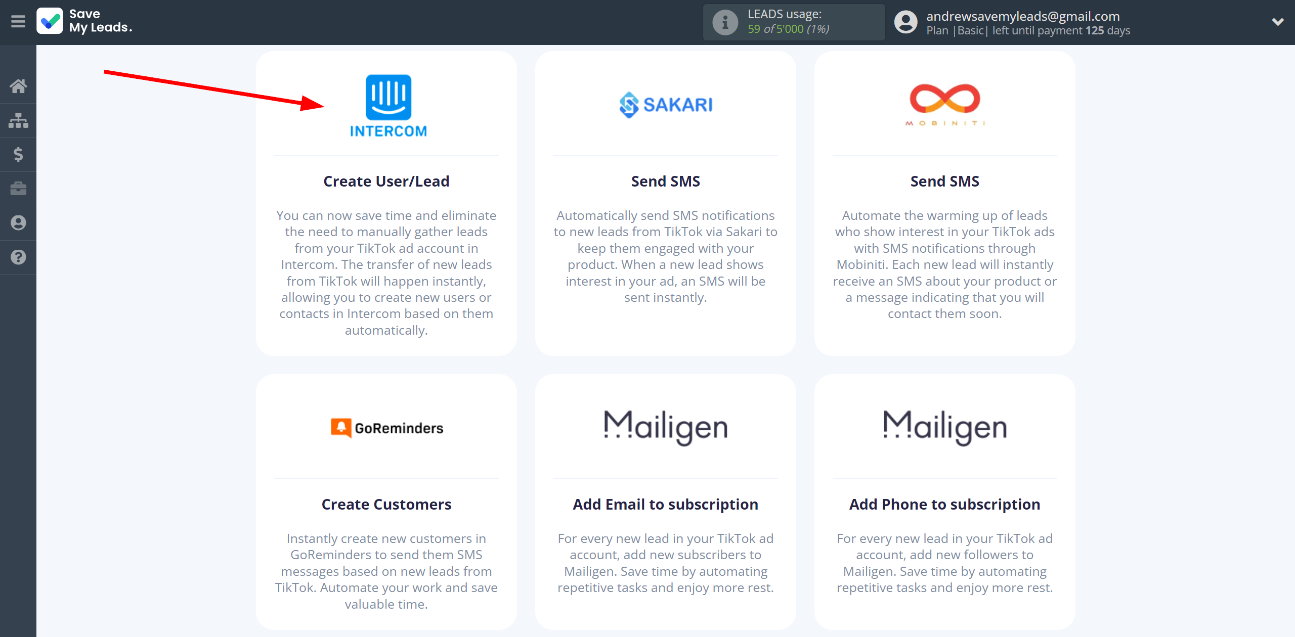 How to Connect TikTok with Intercom | Data Destination system selection