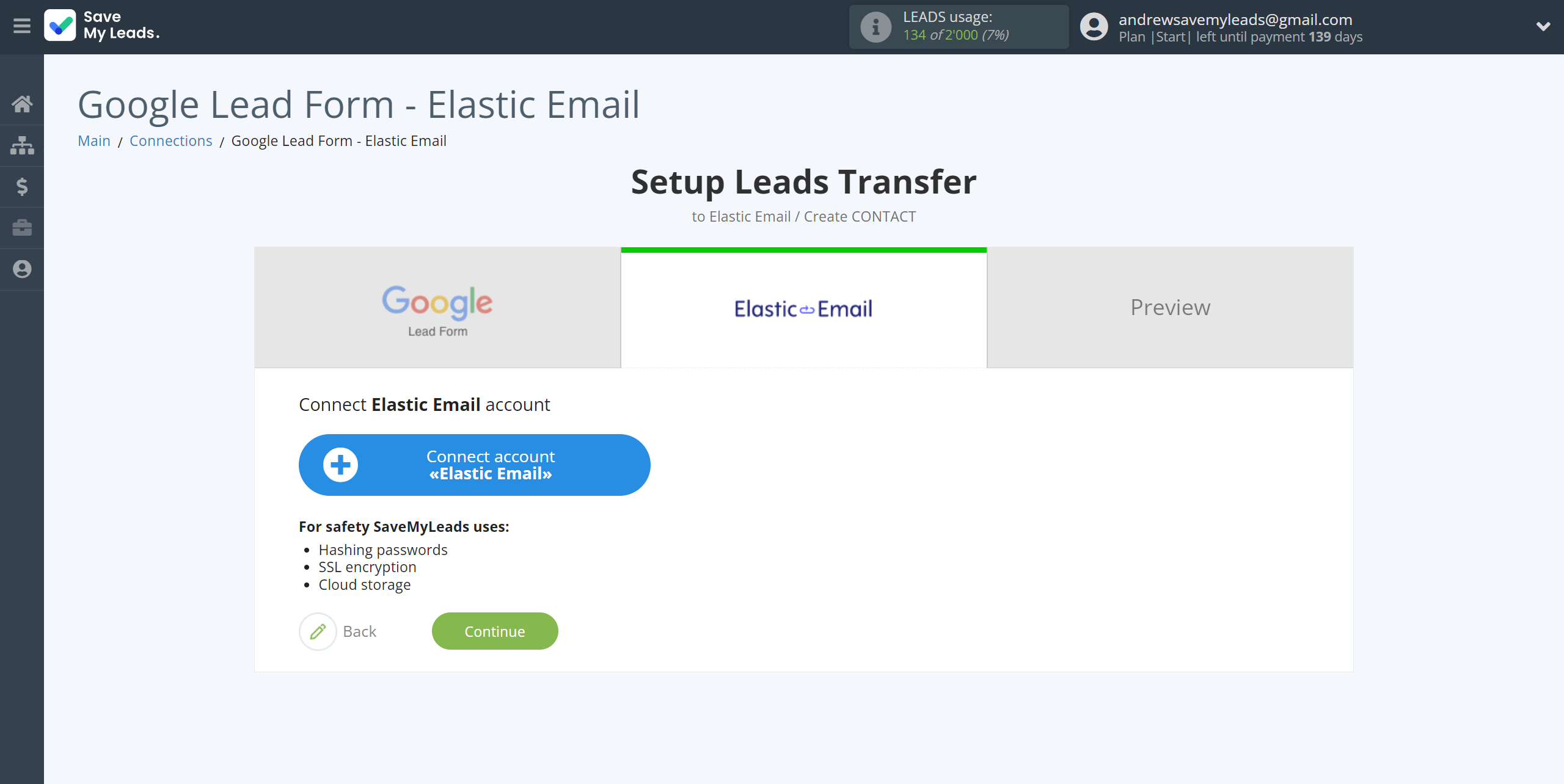 How to Connect Google Lead Form with Elastic Email Create Contacts | Data Destination account connection