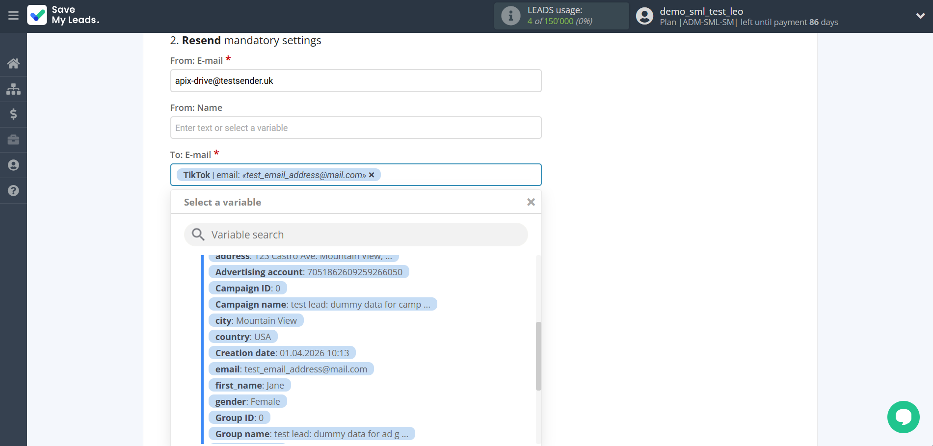 How to Connect TikTok with Resend (Send Email) | Assigning fields