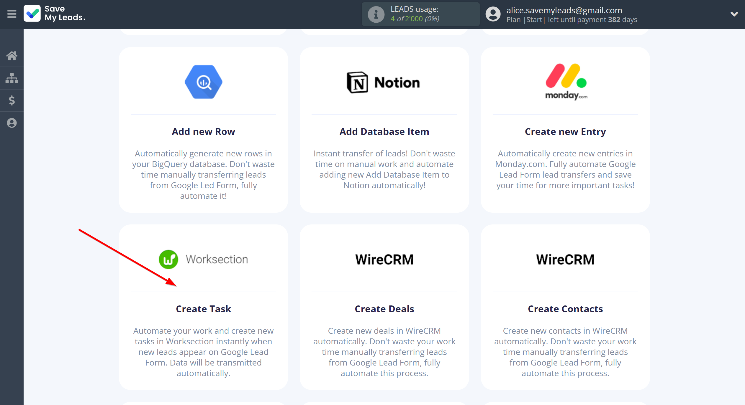 How to Connect Webhooks with Worksection | Data Destination system selection