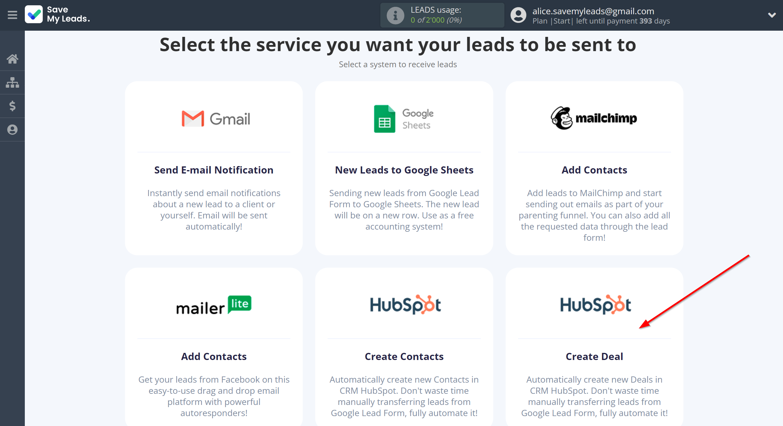How to Connect Google Lead Form with HubSpot Create Deal | Data Destination system selection