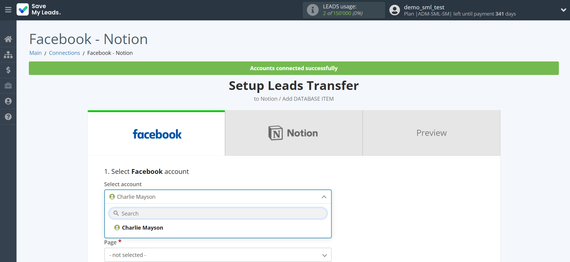How to Connect Facebook with Notion | Data Source account selection How to Connect Facebook with Notion | Data Source account selection