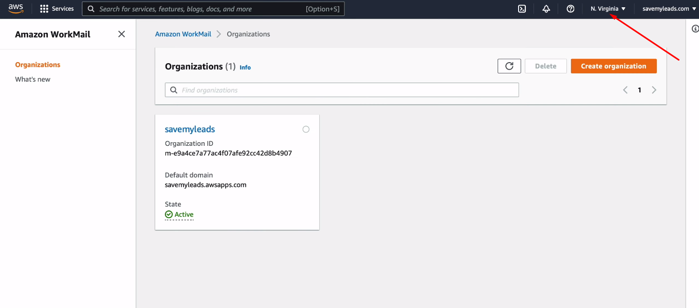 Facebook and Amazon WorkMail integration | Current region in the WorkMail