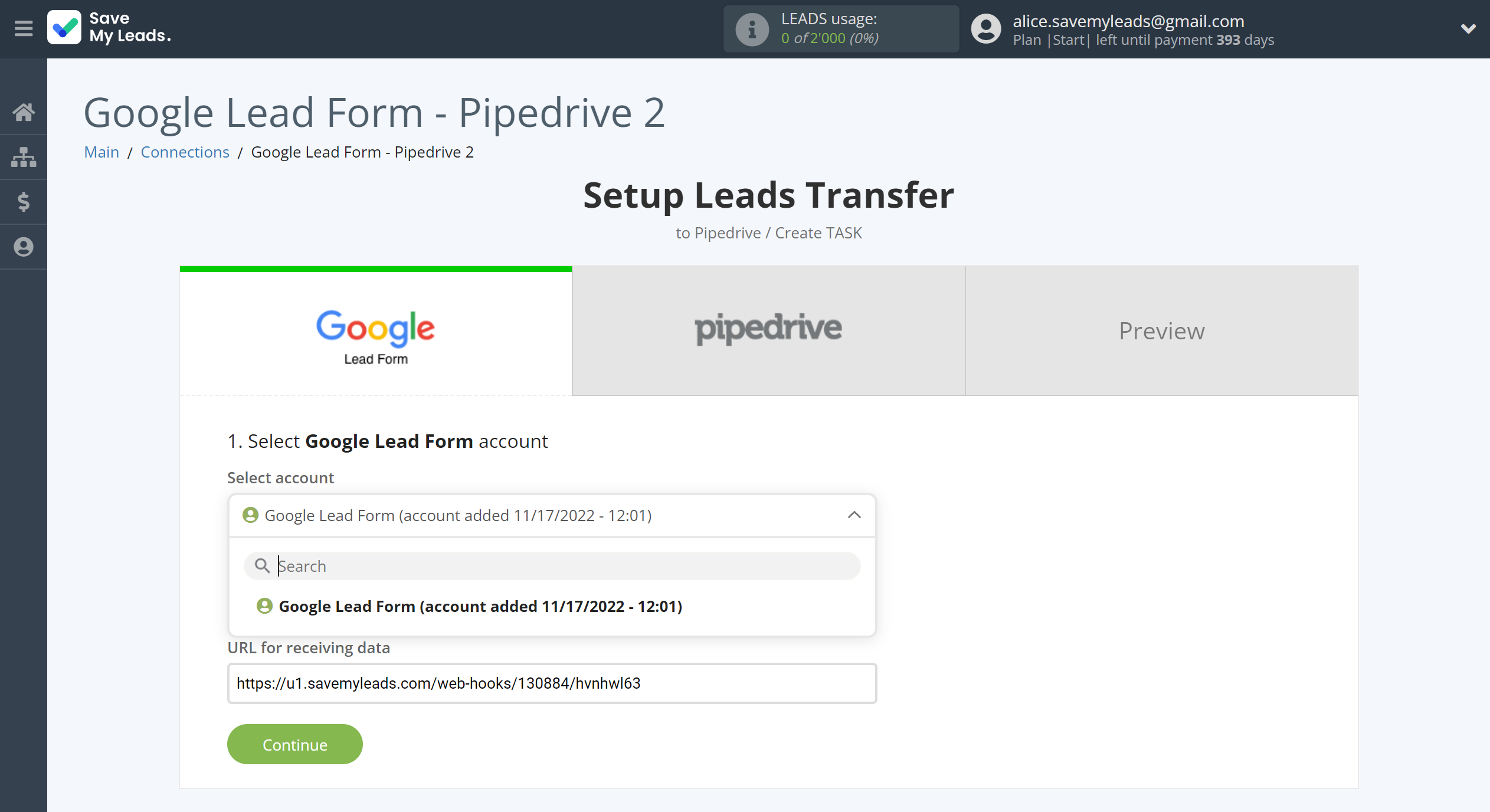 How to Connect Google Lead Form with Pipedrive Create Task | Data Source account connection