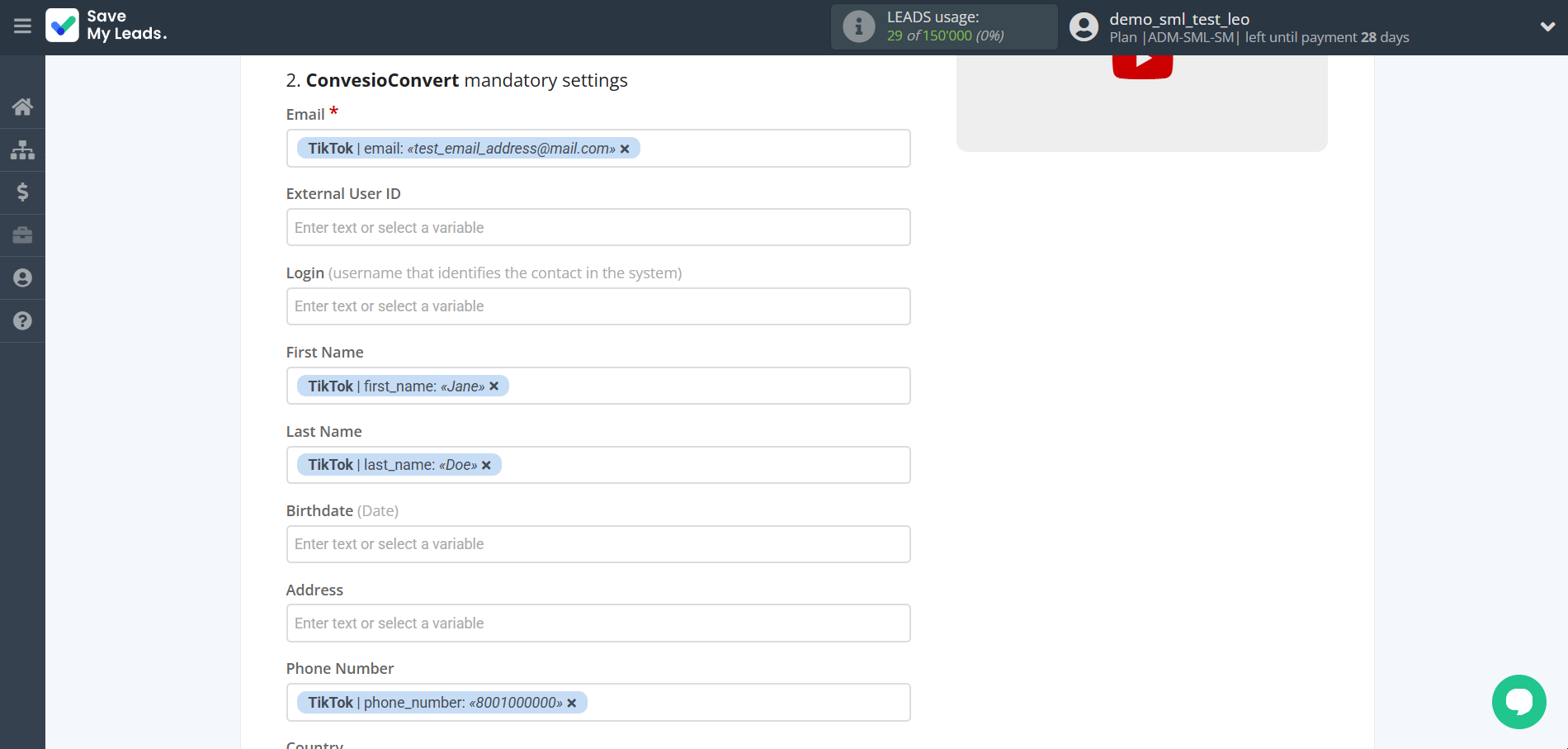 How to Connect TikTok with ConvesioConvert | Assigning fields