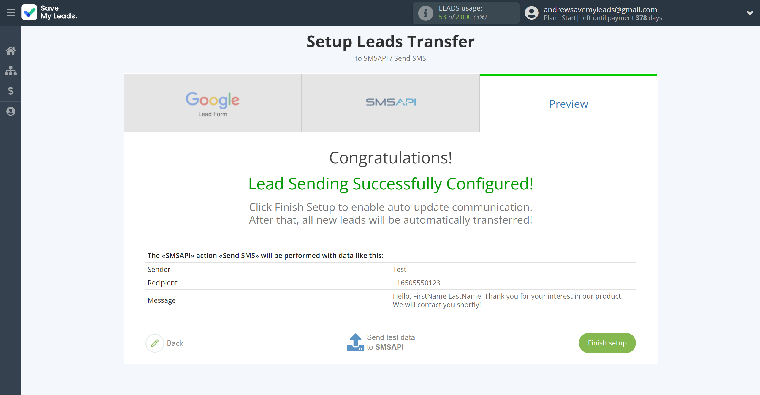 How to Connect Google Lead Form with SMSAPI | Test data