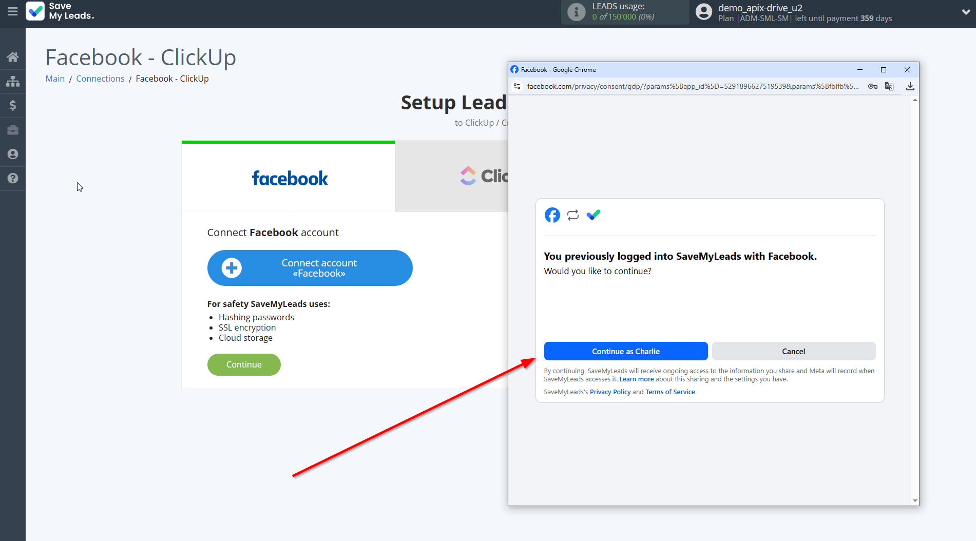 How to Connect Facebook with ClickUp | Data Source account connection
