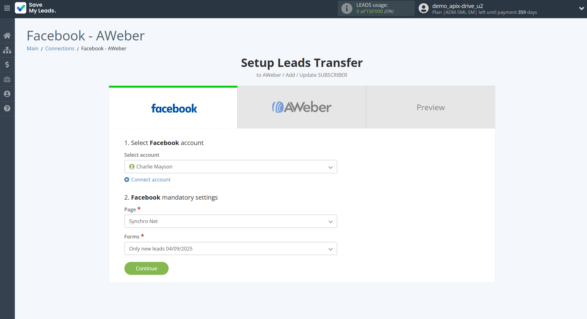 How to Connect Facebook with AWeber | Data Source account connection