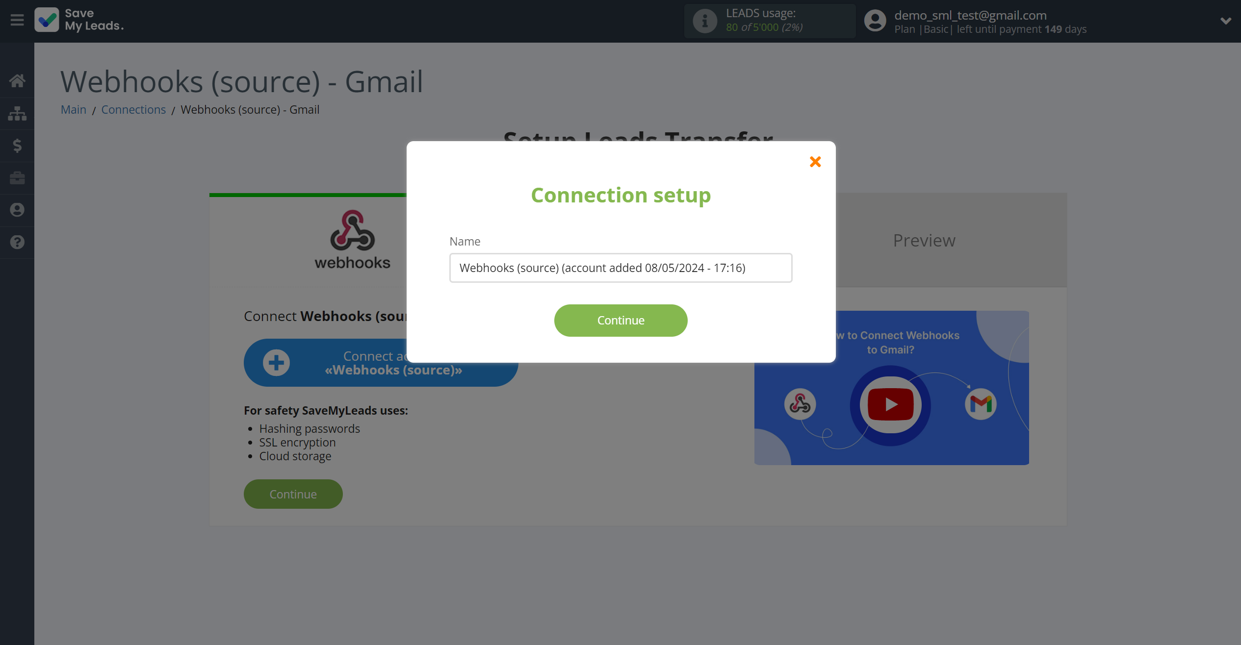 How to Connect Webhooks with Gmail | Data Source account connection