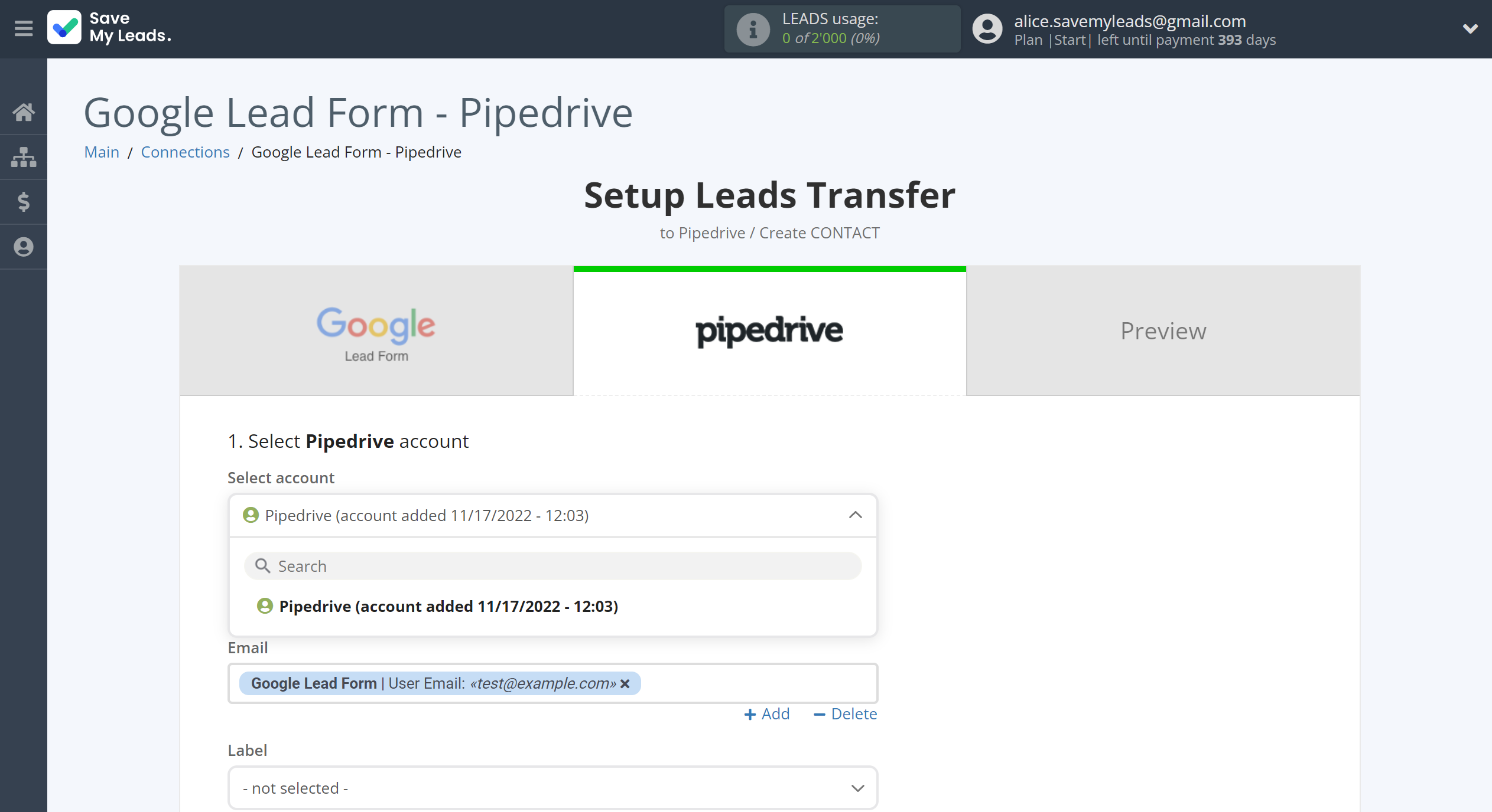 How to Connect Google Lead Form with Pipedrive Create Contacts | Data Destination account selection
