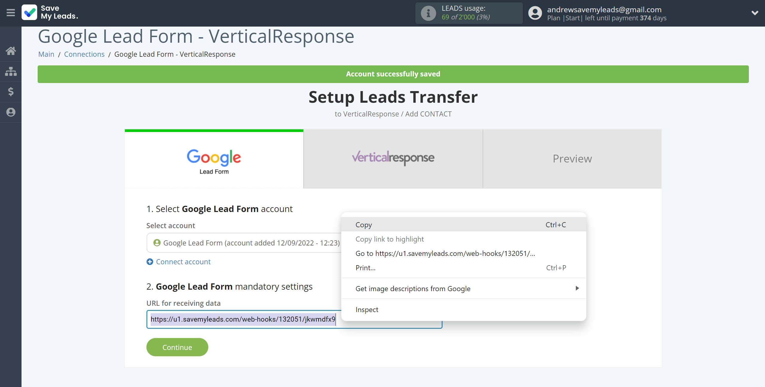 How to Connect Google Lead Form with VerticalResponse | Data Source account connection