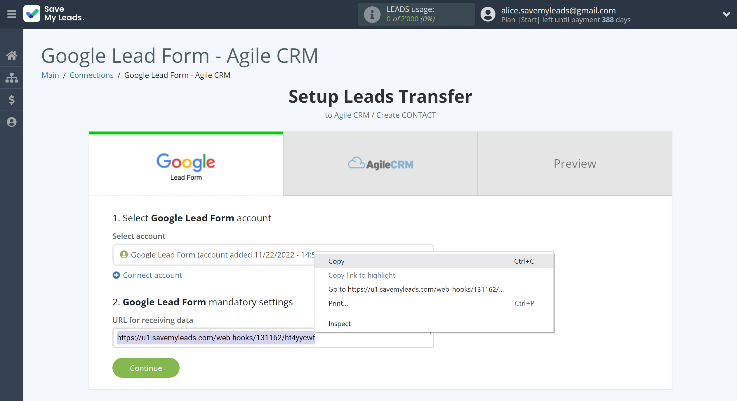 How to Connect Google Lead Form with AgileCRM Create Contacts | Data Source account connection