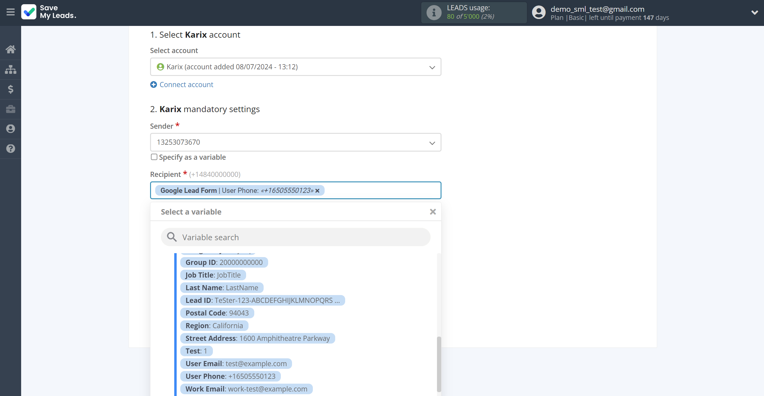 How to Connect Google Lead Form with Karix | Assigning fields